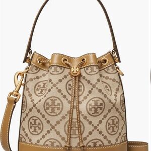 Tory Burch T Monogram Jacquard Bucket Bag brown with duster bag, NWOT